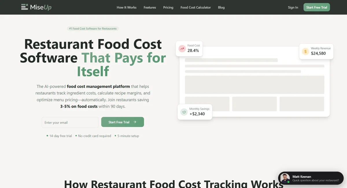 MiseUp website screenshot